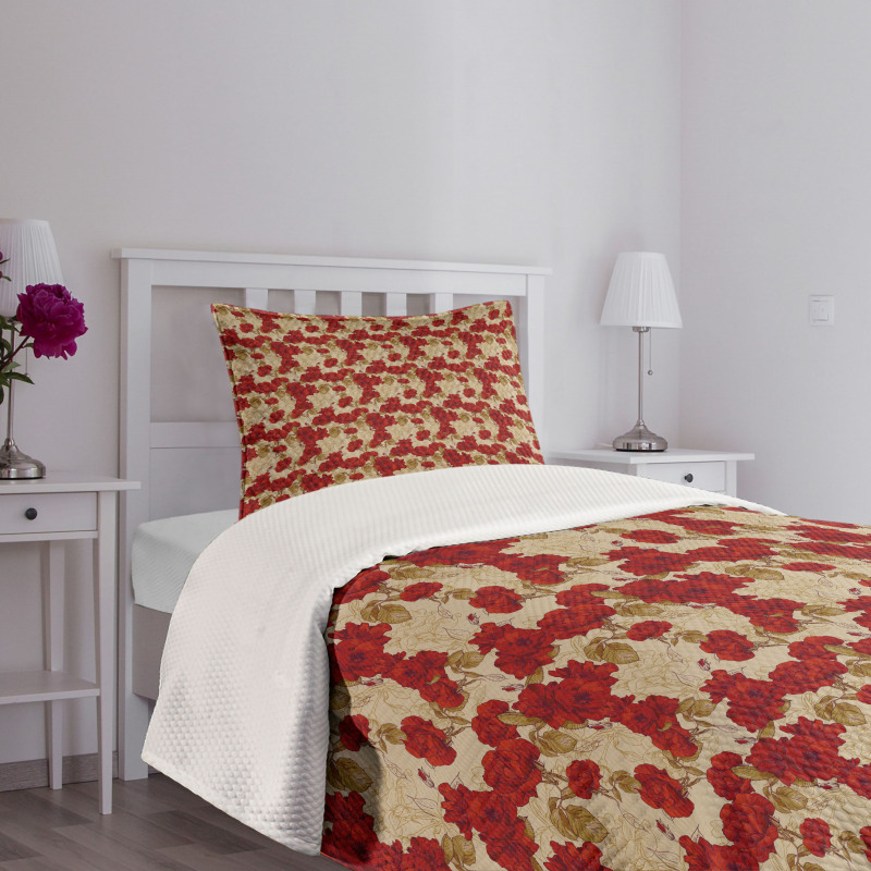 Romantic Red Roses Bedspread Set