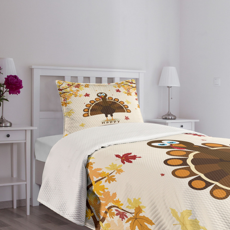 Fall Season Animal Leaf Bedspread Set