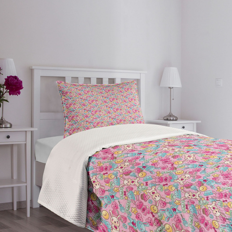 Kawaii Bunnies and Candy Bedspread Set