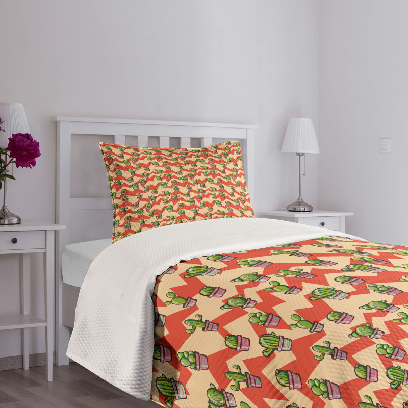 Zigzag Background Plant Bedspread Set