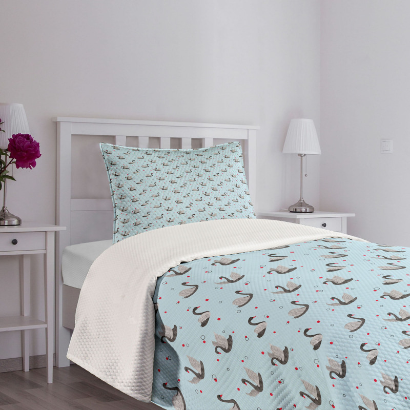 Dark Swans on Pale Blue Bedspread Set