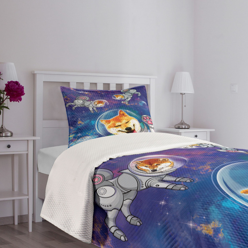 Astronaut Shibas in Space Bedspread Set