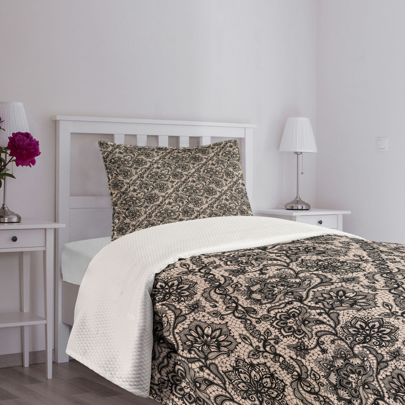 Flowers Butterflies Lace Bedspread Set