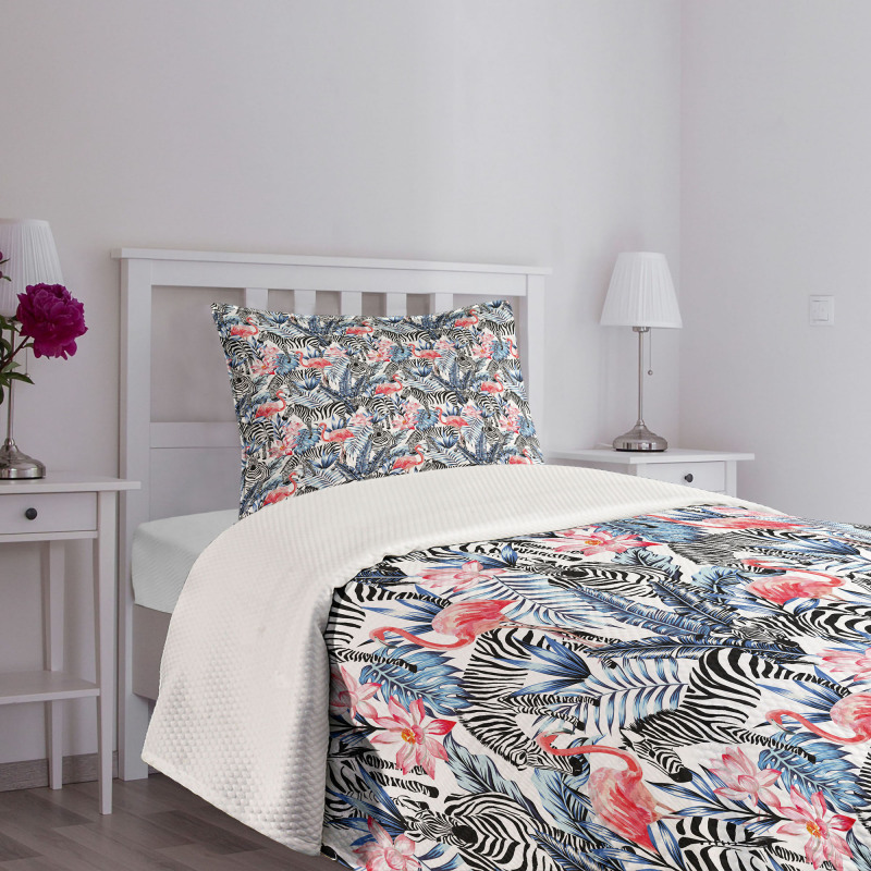 Flamingo with Zebra Bedspread Set