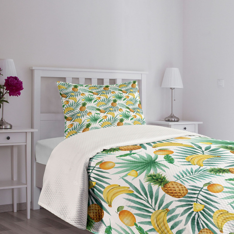 Exotic Fruits Leaves Bedspread Set