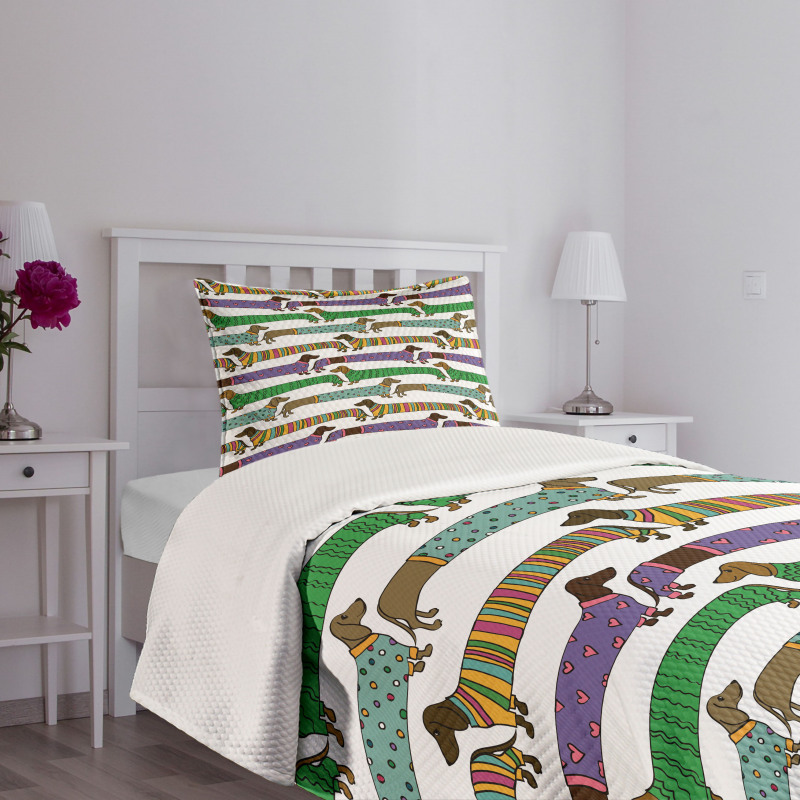 Dachshunds in Clothes Bedspread Set