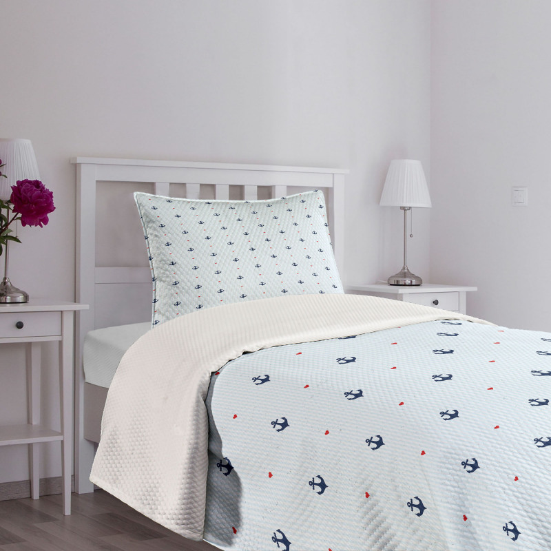 Red Hearts Nautical Bedspread Set
