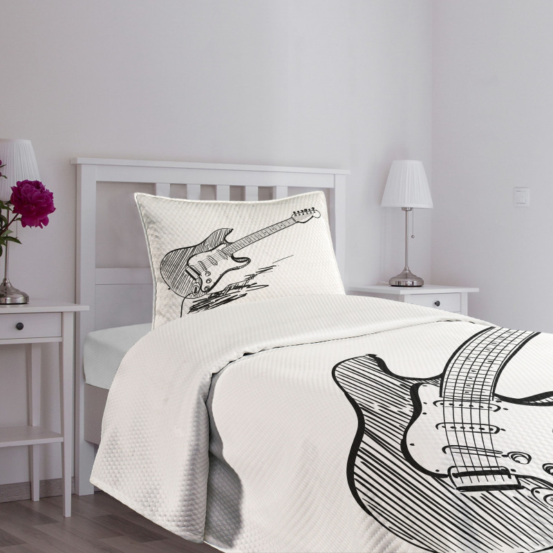 Rock Music Sketch Art Bedspread Set