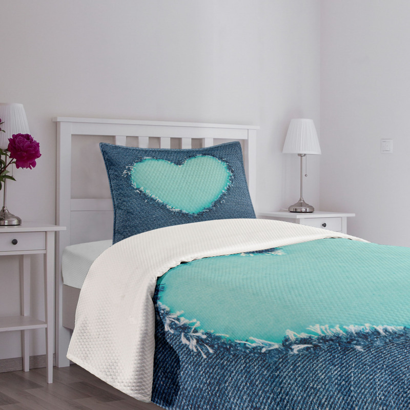 Denim Heart Love Bedspread Set