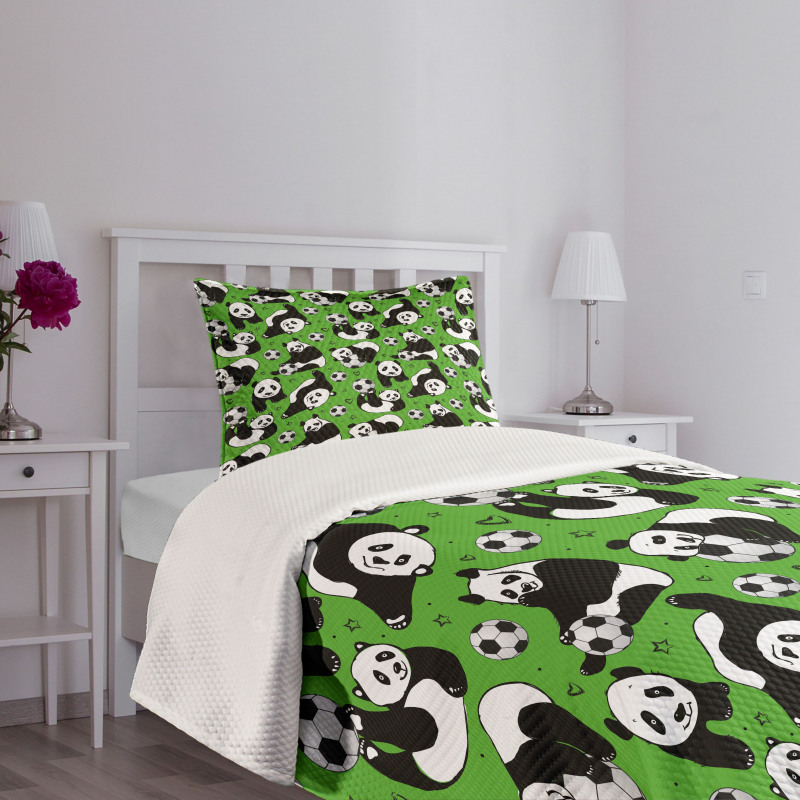 Funny Panda Hearts Stars Bedspread Set