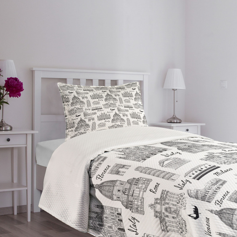 Monochrome Sketch Italy Bedspread Set