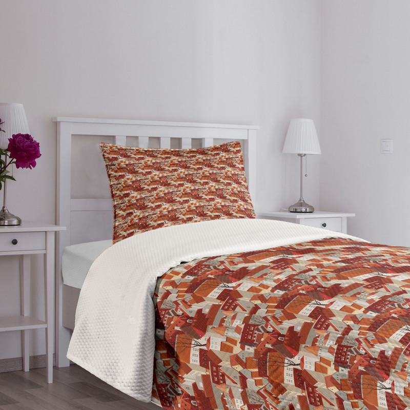 Tile Roof Pattern Urban Bedspread Set