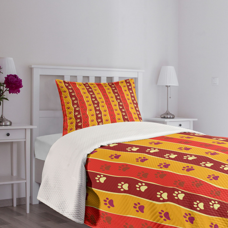 Cat Dog Paw Trace Pattern Bedspread Set