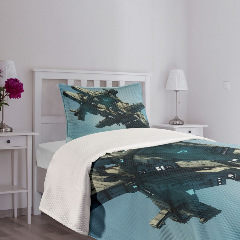 Sci Fi Alien Ship UFO Bedspread Set