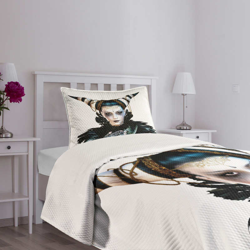 Gothic Lady Hair Horns Bedspread Set