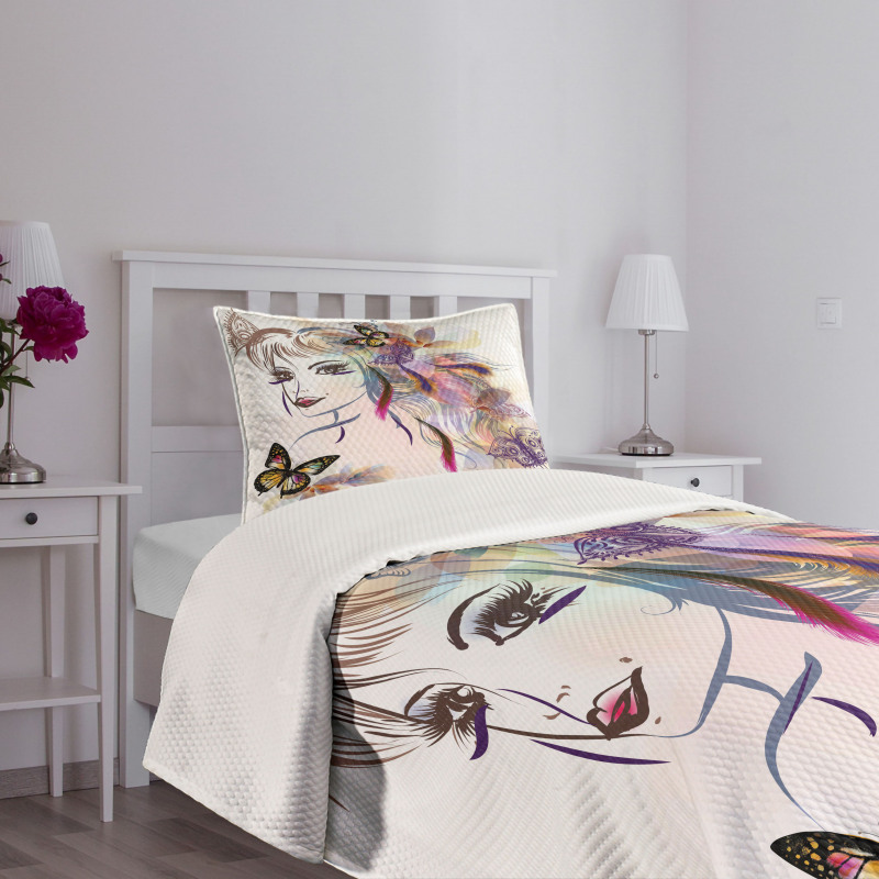 Butterflies with Girl Bedspread Set