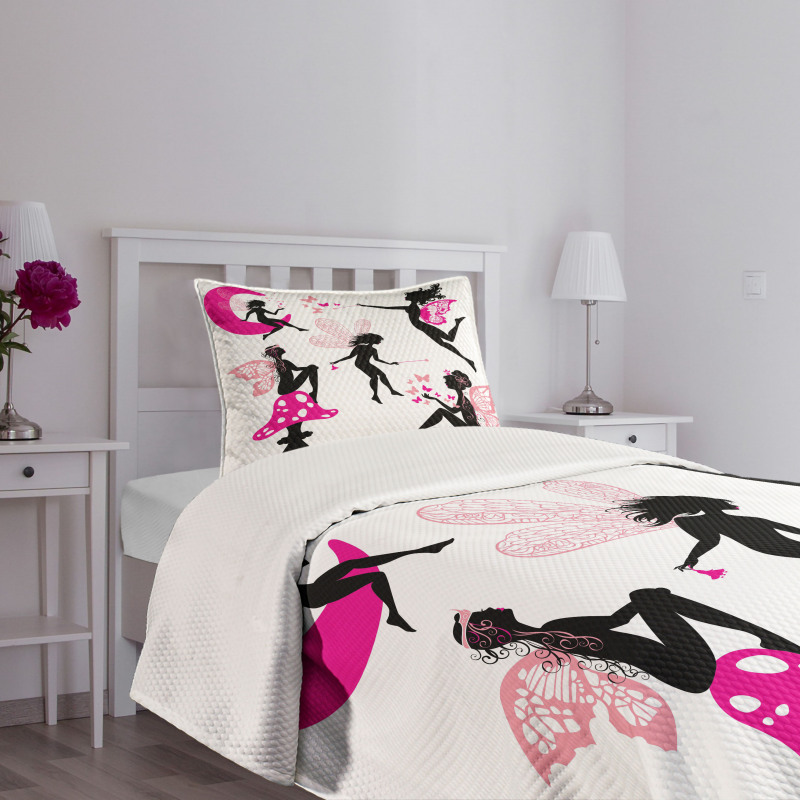 Silhouette of Winged Girl Bedspread Set