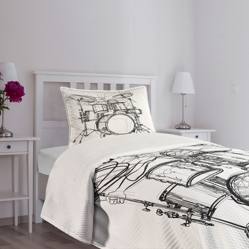 Drummer Doodle Art Bedspread Set