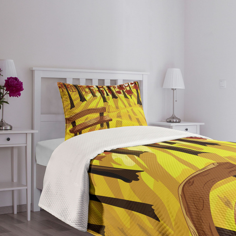 Cartoon Tree and Bench Bedspread Set