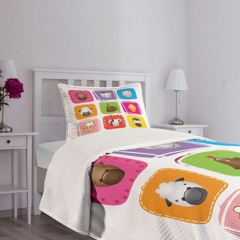 Geometric Squares Faces Bedspread Set