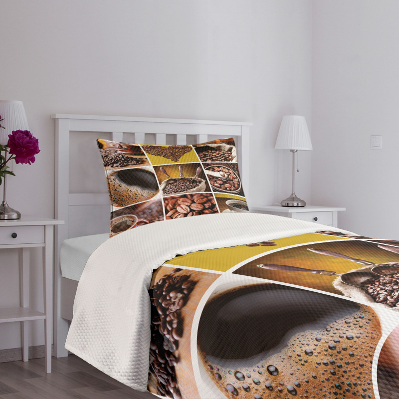 Coffee Photos Girds Bedspread Set