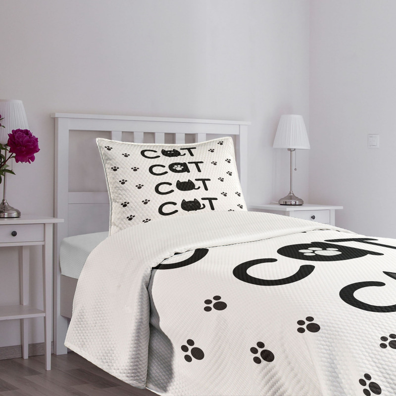 Cat Text with Paw Prints Bedspread Set