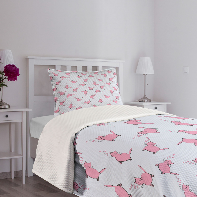 Romantic Pink Kittens Bedspread Set