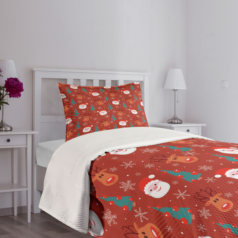 Merry Xmas Cartoon Santa Bedspread Set