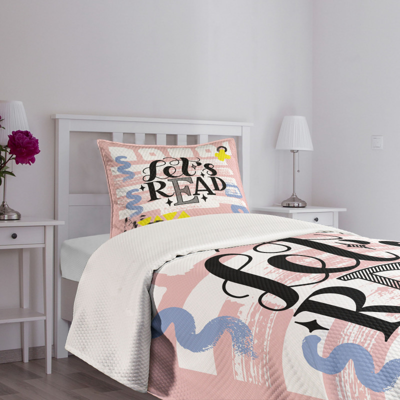 Lets Read Phrase Pastel Bedspread Set