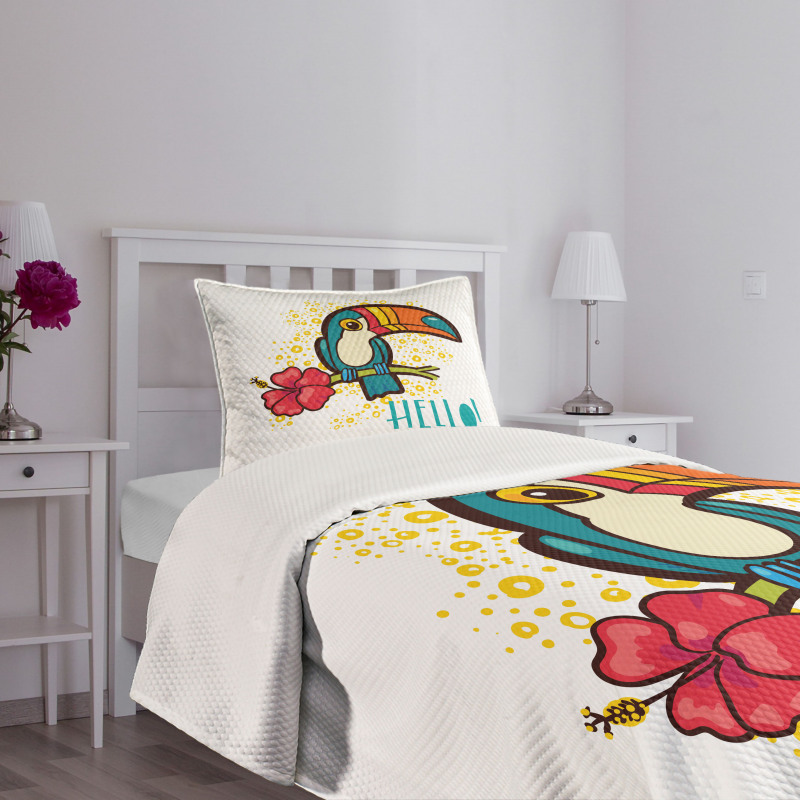 Toucan Bird with Hibiscus Bedspread Set