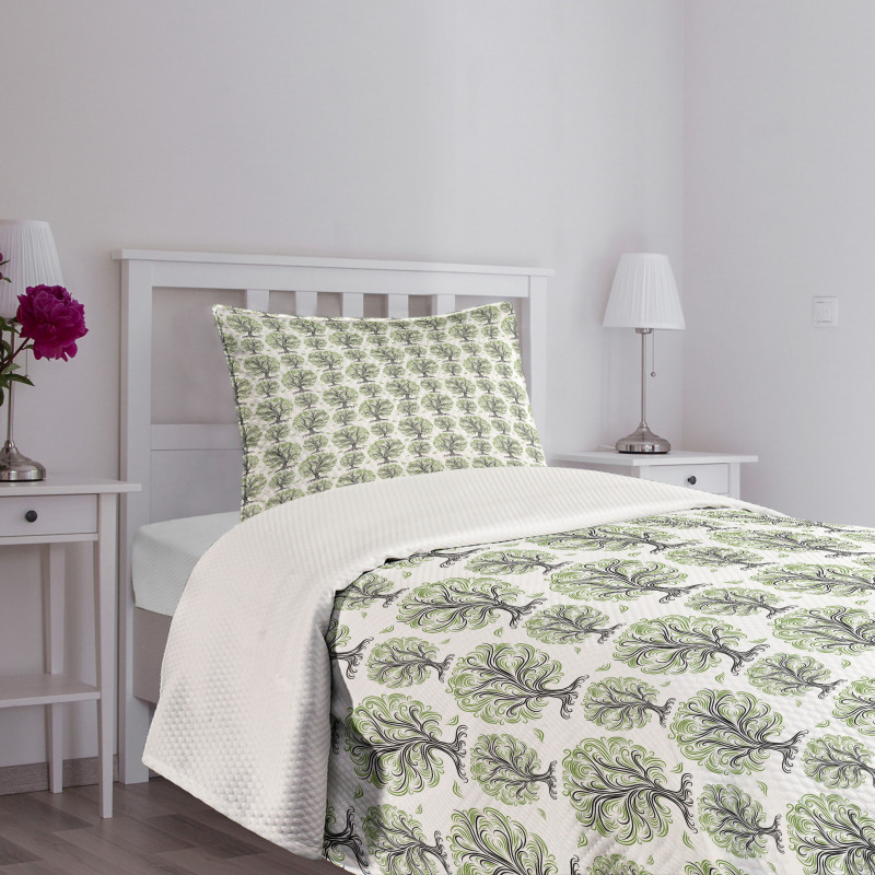 Swirled Lines Botanical Bedspread Set