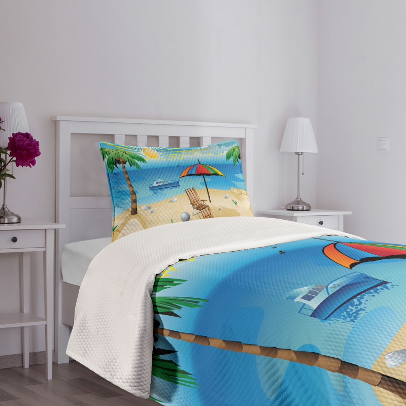 Cartoon Coast Pattern Bedspread Set