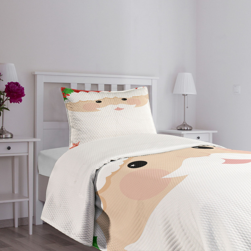 Cartoon Face Santa Bedspread Set