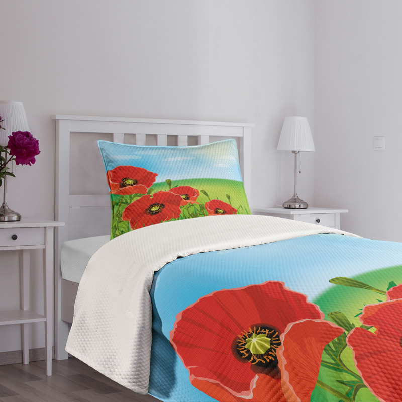 Sunny Day Red Blossoms Bedspread Set