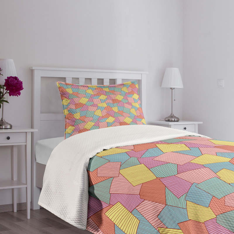 Tile Pattern Stripes Bedspread Set