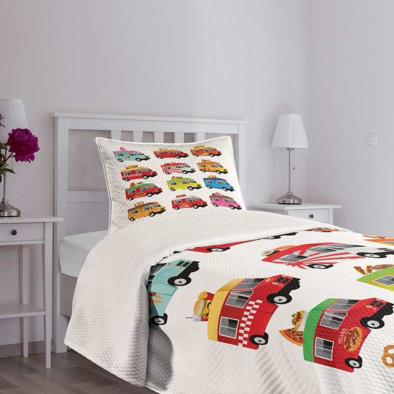 Colorful Food Trucks Bedspread Set