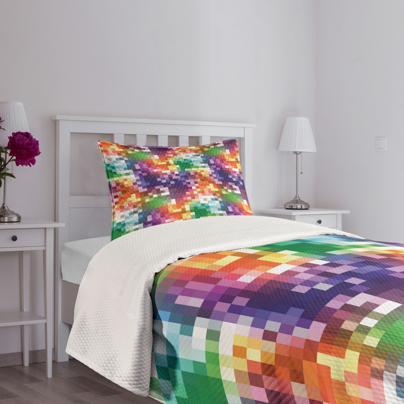 Rainbow Colored Square Bedspread Set