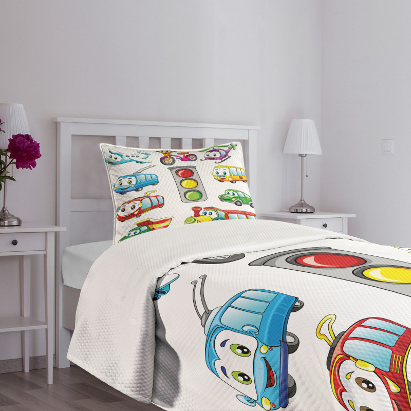 Cheerful Transportation Bedspread Set