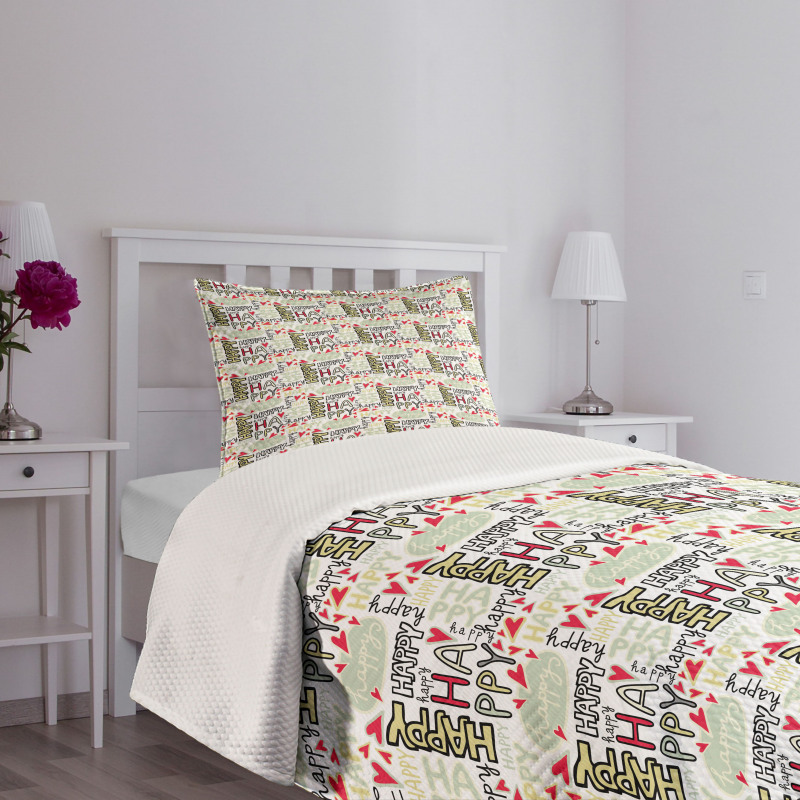 Happy Words with Hearts Bedspread Set