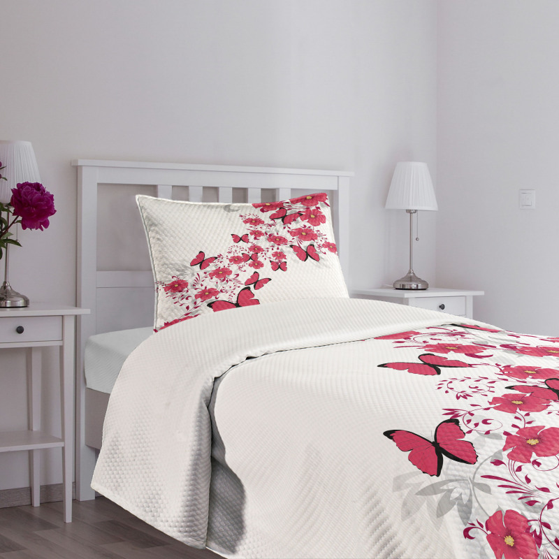 Flower Butterfly Bedspread Set