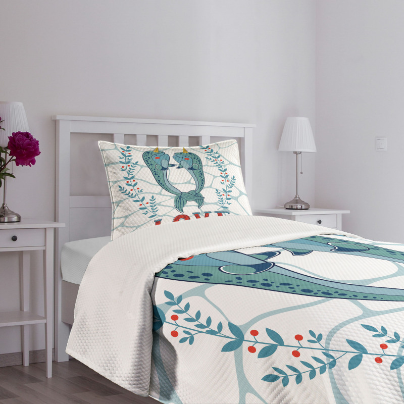 Whales in Love Design Bedspread Set