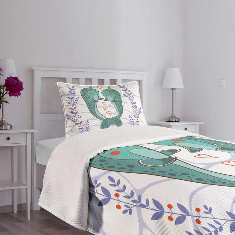 Valentines Day Whales Bedspread Set