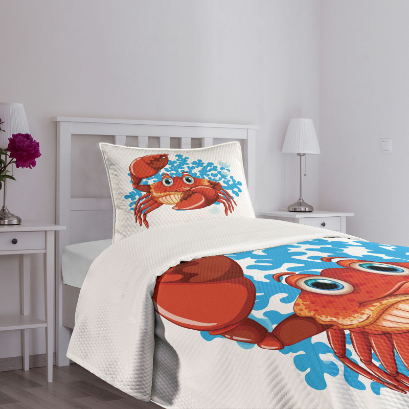 Cartoon Blue Coral Reef Bedspread Set