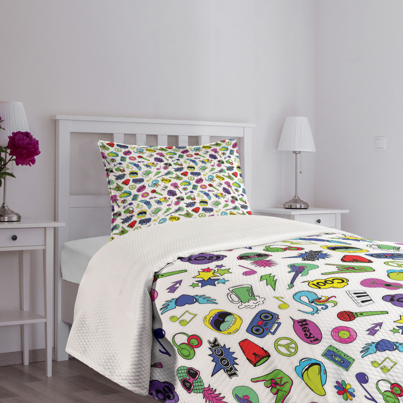 Colorful Music Themed Bedspread Set