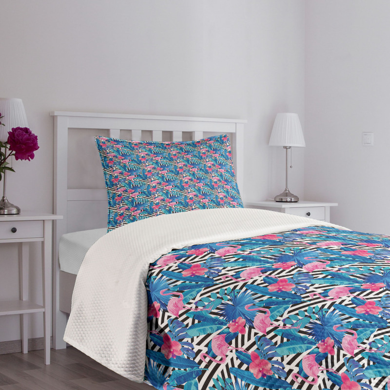 Watercolor Flamingo Bedspread Set