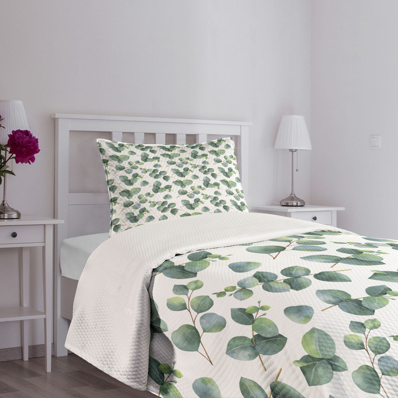 Watercolor Eucalyptus Art Bedspread Set