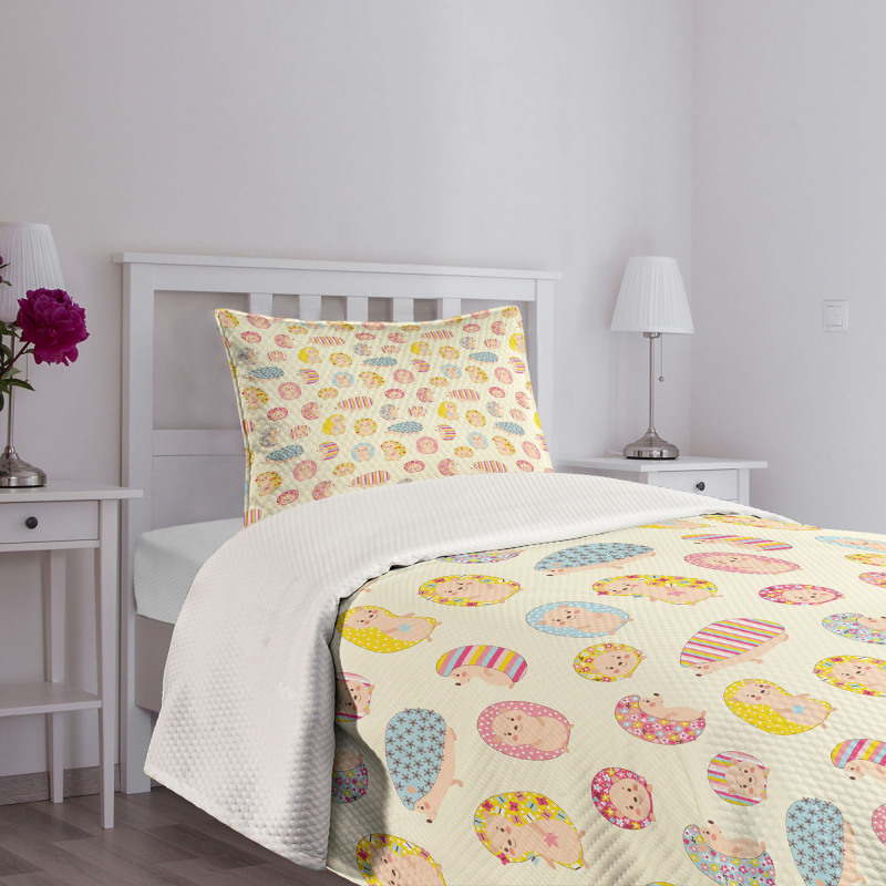 Dotted Floral Striped Bedspread Set