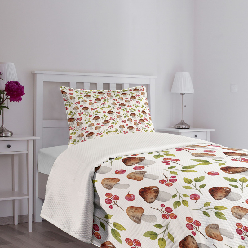 Forest Elements Fungus Bedspread Set