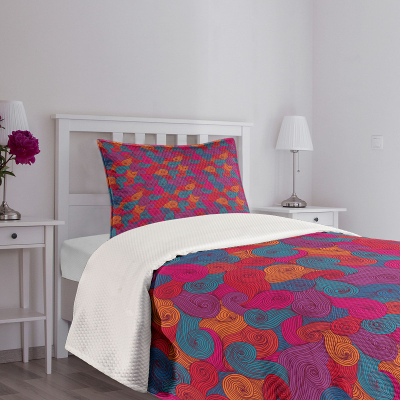 Colorful Swirls Curls Bedspread Set