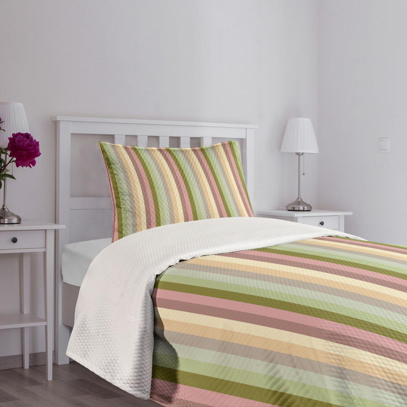 Pastel Colored Bands Bedspread Set